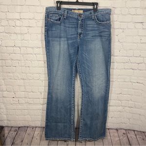 BKE Womens Jeans 34x31.5 Drew Light Blue Distressed Hem Stretch Buckle